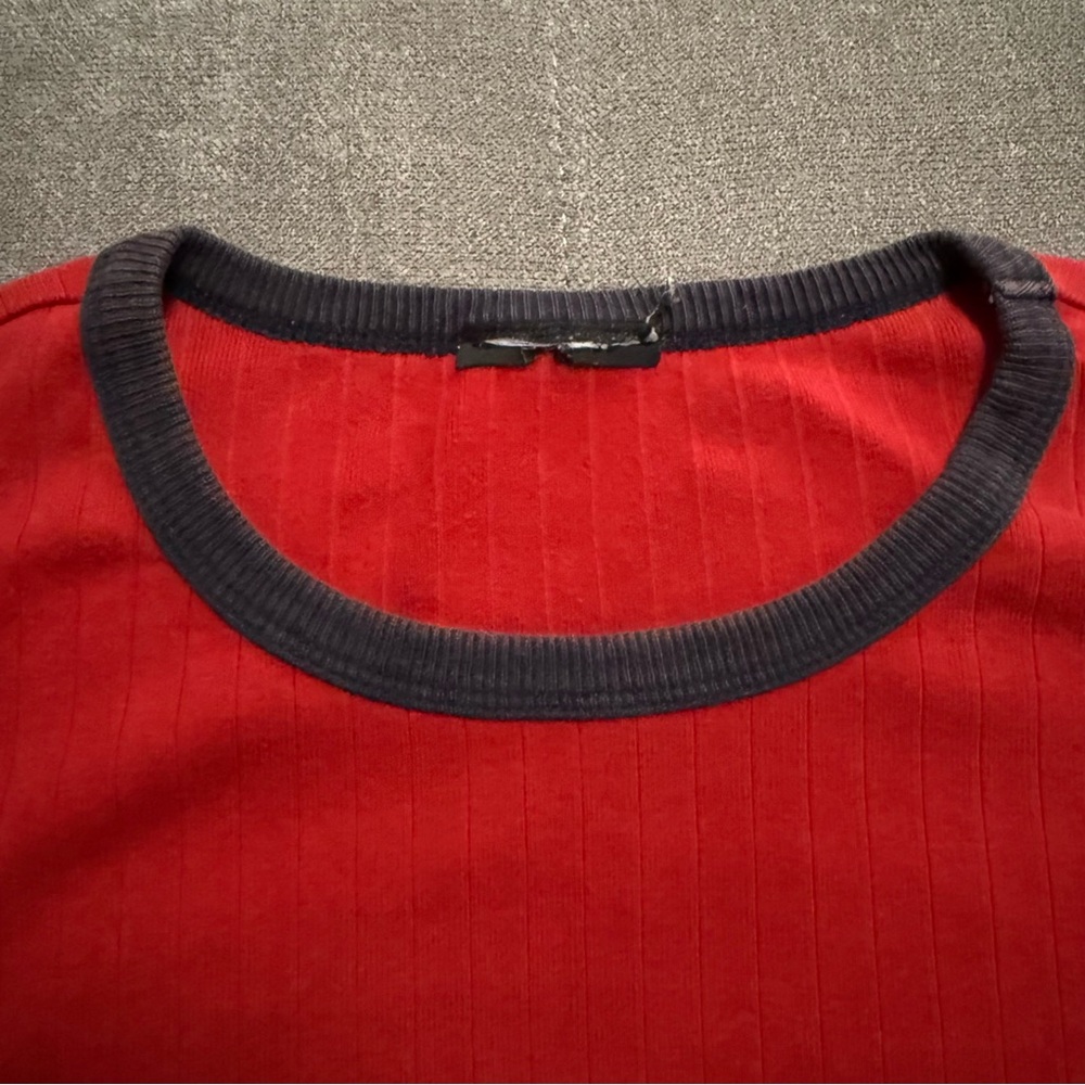 Vintage Y2K Polo Jeans Co Ralph Lauren Red Ribbed Knit Ringer Mens T-Shirt 2000s - Picture 4 of 10